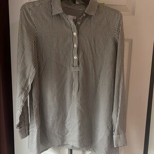 J. Jill women's Black and White Striped Button popover rayon blouse